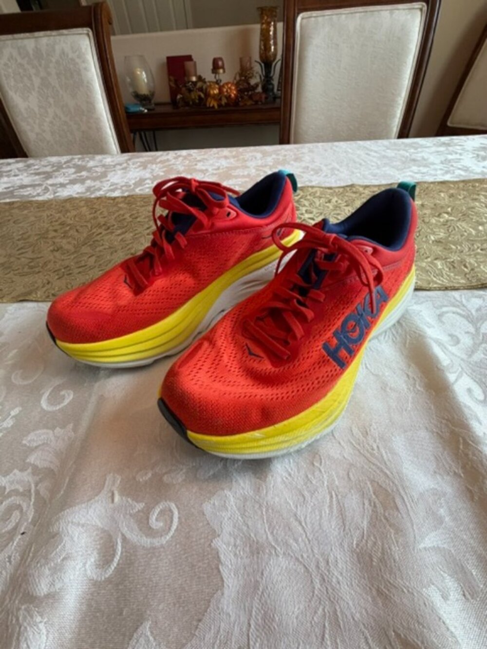 HOKA Bondi 8 Men's Running Shoes - Red Alert / Flame  Yellow - Size 8.5D